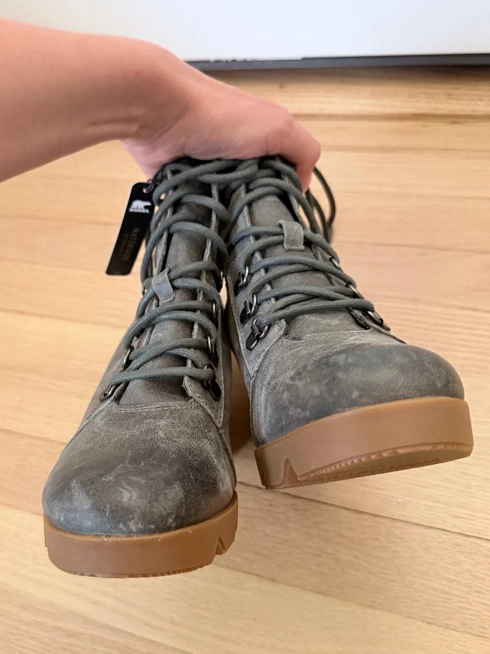 NWT Sorel Womens Joan Uptown Lace Boot Gray Size 10 leather boots new